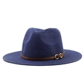 Dunkelblauer Strohhut im Cowboy-Stil mit Lederband und goldener Hufeisenschnalle für Damen - 5.8cm / Marineblau