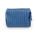 Blue velvet quilted cosmetic bag with silver zipper in a large square organizer design - Small Dark Blue