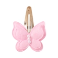 Pink fabric butterfly hair clip for girls with three pearls and golden metal fastener - Light Pink