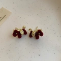 Red flocked puppy earrings with gold bow accents and silver needle posts for women - 65# Silver Needle Gold Red Flocking Animal Stud