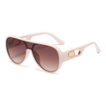 Oversized beige aviator sunglasses with gradient brown lenses and gold metal accents - Off White Frame Gradient Tea Lens