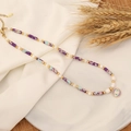 Collana multistrato in acciaio inossidabile con ciondolo occhio greco viola e perline - Stile Occhio del Diavolo in Acciaio Inossidabile