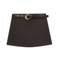 Minigonna a trapezio marrone scuro con cintura nera e fibbia a mezzaluna dorata - XS / Gonna-pantalone con cintura / Marrone Scuro