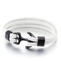 White woven rope bracelet with matte black stainless steel anchor clasp for men - Black White Braided Rope (KB86965-SJ)