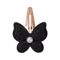 Sparkly black double-layer butterfly hair clip with white pearl and rose gold base - Black