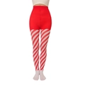 Detail of red and white striped pantyhose for Christmas parties with high waist design - Red White Diagonal Striped Tights