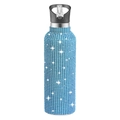 32oz blue rhinestone water bottle with white star patterns and straw lid - Dark Blue