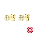 Floral S925 sterling silver stud earrings in gold finish with turquoise petals - 925 Silver / Gold-White Zircon