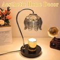 Retro marble candle warmer lamp with smoky glass lily shade and black round base - Smoky Grey Glass Shade + Black Round Wood Base / Knob Dimming / US Plug