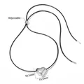 Polished silver heart pendant on adjustable black wax rope necklace measuring 19.5mm - Full Heart Style (PDD961)
