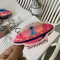 Pink acrylic UFO hair claw clip with colorful alien patterns for space-themed hair styling - Big Eyes (Approx. 9cm)