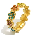 18K gold plated stainless steel flower ring featuring vibrant colorful rhinestones - Flower Micro-Pave Style (R4702-R5524) - Gold Multicolor
