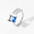 Adjustable 316 stainless steel ring with square sky blue zircon and side accents - Silver + Blue Zircon (PBJ462)
