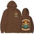 Dark brown hoodie with vintage Alligator Alcatraz graphics and front pocket - Coffee