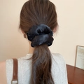 Elegant black satin scrunchie with polka dot lace trim for women's low ponytail style - Black Glossy Satin (38#)