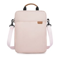 Mens light pink Oxford fabric laptop bag with brown leather handles and adjustable strap - Pink