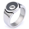 Retro-Ring aus Edelstahl mit schwarz-weißem Billard-8-Ball-Design für Herren - US 5 / Stahlfarbe