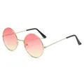 Vintage round sunglasses with golden metal frame and pink to yellow gradient lenses - Pink Yellow Gradient