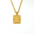 18K gold plated stainless steel Figaro chain necklace with hollow letter N pendant - Letter N(SP598G-N)