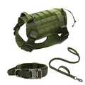 Tactical dog harness set with collar and bungee leash in olive green nylon - Tactical Green 3-Piece Set (Silver Buckle)