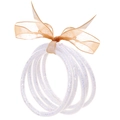 Set di 5 bracciali rigidi con glitter bianchi e un nastro decorativo in organza dorata - Bracciale rigido bianco con paillettes colorate (30161)