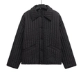 Modische schwarze gesteppte langärmlige Jacke mit Reverskragen und Knopfverschluss - XS / Schwarz
