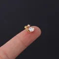 Gold stainless steel cartilage stud earring with heart and crescent moon AB zircon - Moon Heart Aurora Gemstone Style (HSPJ308-7#G)