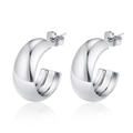 Polished silver geometric C-shape hoop earrings in chunky stainless steel for women - C-Shape 6MM*28MM / Steel