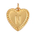 Gold-plated heart-shaped pendant with embossed letter N and stylish rope edge detail - Heart Letter N