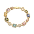 Luxury gold-plated bracelet featuring multi-color gemstones in a geometric mosaic design - Gold Rainbow Stone Box Clasp Bracelet