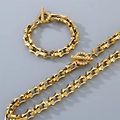 Conjunto de pulsera y collar para hombre en acero de titanio dorado con cierre OT - Pulsera 21cm / 11mm / Dorado