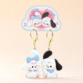 Cute magnet couple keychains featuring white rabbit and dog resin figures on card - Magnetic Cuddling Puppy - Blue and Black / Standard Spec