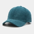 Close-up of teal corduroy baseball cap showing fine ribbed texture and panel details - Dark Green