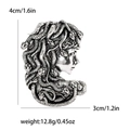 Silver Medusa head pendant brooch in retro style with dimensions and weight labels - Silver