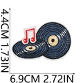 Detail of embroidered vinyl records and music note patch with 6.9cm width dimensions - No. 46 (Double Blue Records with Note)