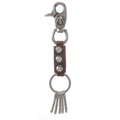 Vintage Leder Schlüsselanhänger mit Totenkopf-Haken und mehreren Metallringen in Braun - Braun