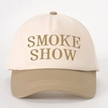 Casquette rétro bicolore avec broderie Smoke Show et visière kaki réglable - Blanc Cassé/Khaki Foncé