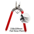 Flat nose jewelry pliers with red anti-slip handles and return spring 158x109mm - 158x109mm Flat Nose Pliers