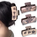 Faux leather square hair claw clips featuring highland cow and sunflower prints for women - 3PCS Sunflower Cow Set