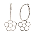 Silver-plated stainless steel hoop earrings with delicate hollow flower charms for women - Steel
