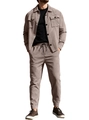 Men's heavy faux suede two-piece jacket and jogger pants set in taupe earth tone - S / Top And Bottom / Camel