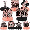 Rose gold 80th birthday honeycomb centerpieces with vintage 1946 glitter patterns - 80th Birthday Style / 9 Pieces Set / Rose Gold