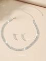 Set gioielli strass argento con collana a 3 file e orecchini a cerchio da 3cm - DTN14026921S-Stile Curvo a Tre File di Strass