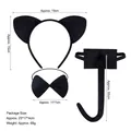 3-piece black plush cat ear set with headband, bowtie, and long tail, sized for Halloween - Black Cat Ear 3-Piece Set (55cm Tail)