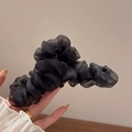 Elegant black organza double-sided bow hair claw clip with satin texture for women - Mesh Pleated Claw Clip / Black