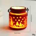 Red frosted glass Christmas candle jar with festive reindeer and tree patterns - Red Glass Jar with Handle (No Candle)