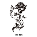 Waterproof temporary tattoo sticker featuring a black wolf head and rose design TH-456 - Th-456 / 210*148mm