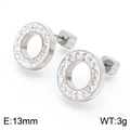 13mm stainless steel geometric circle stud earrings with white zircon inlay - Steel Color Round Pavé Zirconia Studs (KE110601-Z)