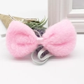 Plush pink bow tie accessory with soft faux fur texture and elastic band for kids cosplay - Pink Bowknot