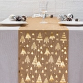 Khaki velvet table runner with golden Christmas tree prints for festive dining decor - Golden Christmas Tree